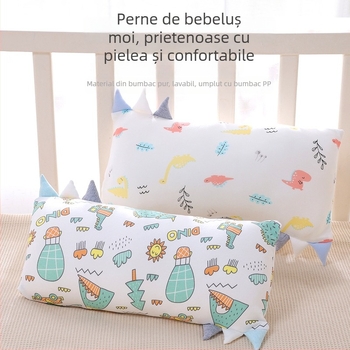 Pernă pentru copii, dreptunghiulară, cu fibre de bambus și nucleu din bumbac, profil redus 1–5 cm, stil desen animat