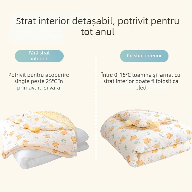 Pătură de îmbrățișat pentru bebeluși, bumbac 100%, umplutură din fibre de poliester, model animale/desene animate, potrivită pentru sugari și copii mici