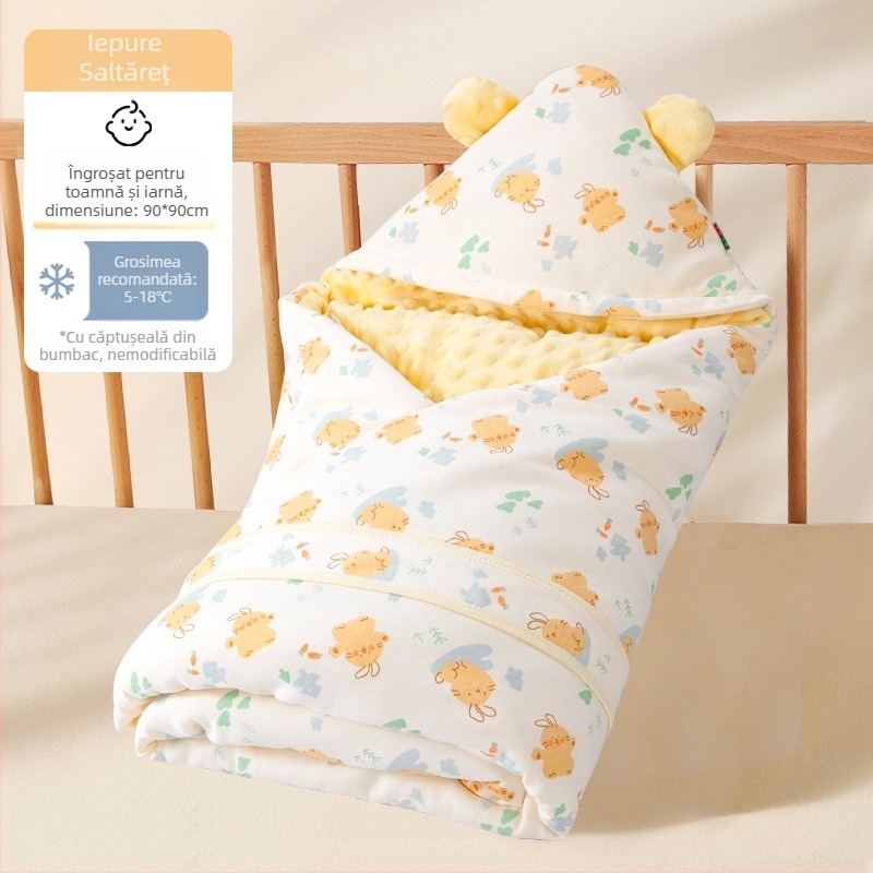 Pătură de îmbrățișat pentru bebeluși, bumbac 100%, umplutură din fibre de poliester, model animale/desene animate, potrivită pentru sugari și copii mici
