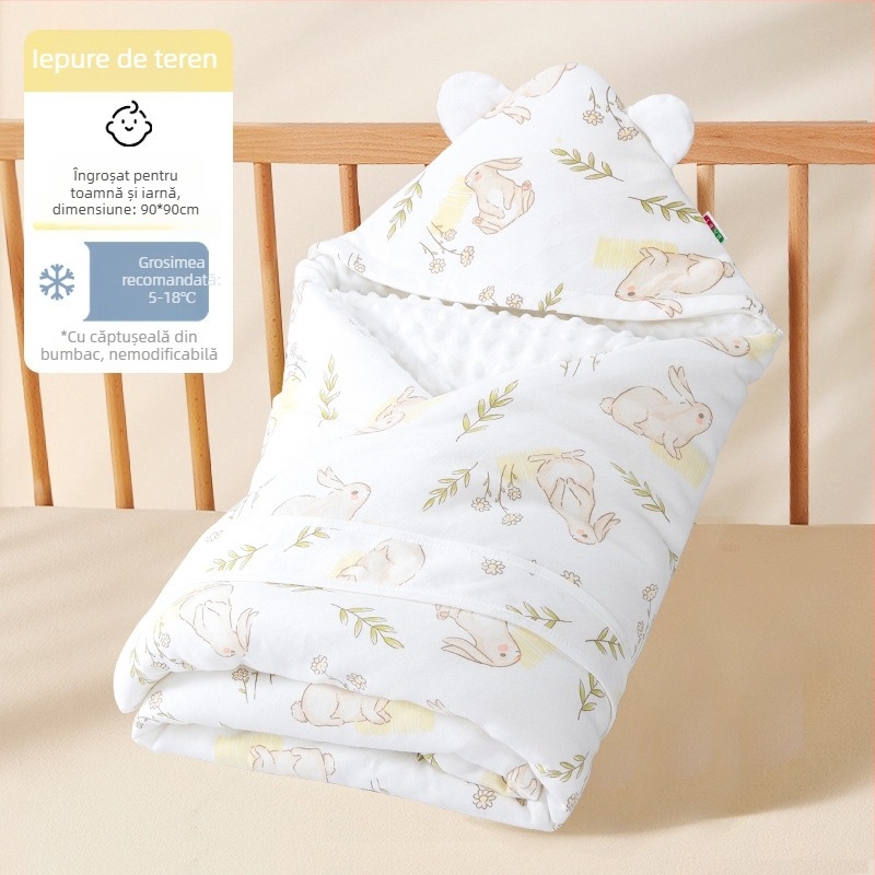 Pătură de îmbrățișat pentru bebeluși, bumbac 100%, umplutură din fibre de poliester, model animale/desene animate, potrivită pentru sugari și copii mici