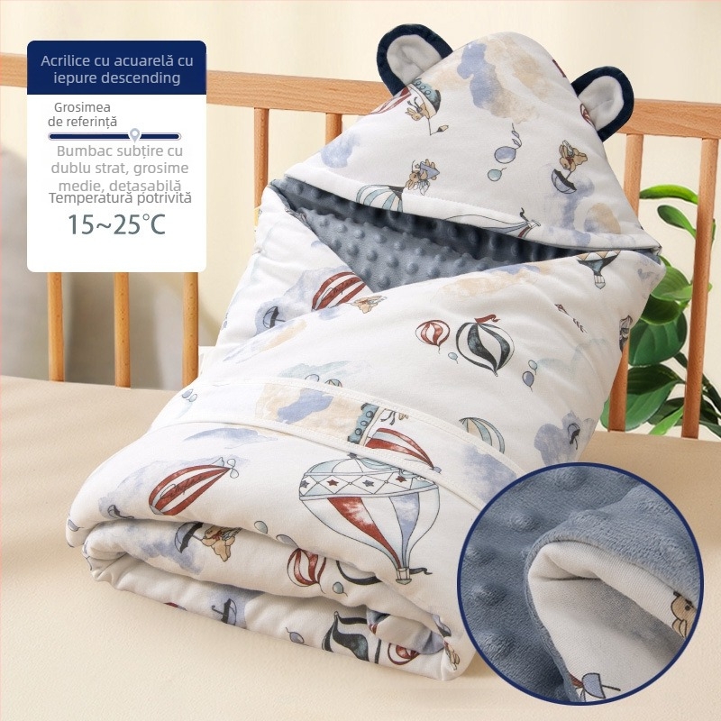 Pătură de îmbrățișat pentru bebeluși, bumbac 100%, umplutură din fibre de poliester, model animale/desene animate, potrivită pentru sugari și copii mici