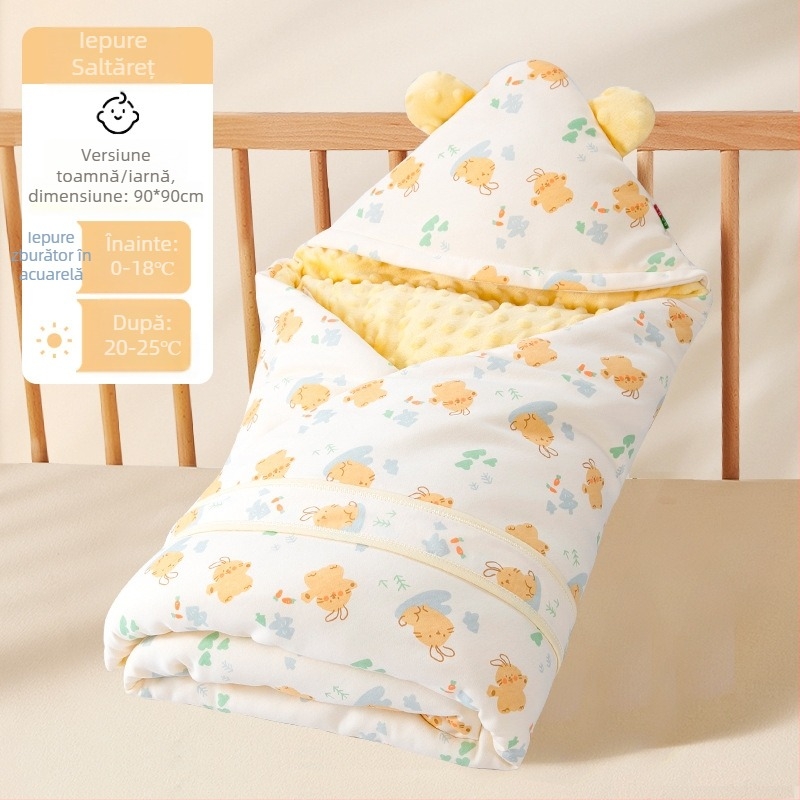 Pătură de îmbrățișat pentru bebeluși, bumbac 100%, umplutură din fibre de poliester, model animale/desene animate, potrivită pentru sugari și copii mici