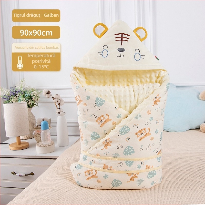 Pătură de îmbrățișat pentru bebeluși, bumbac 100%, umplutură din fibre de poliester, model animale/desene animate, potrivită pentru sugari și copii mici
