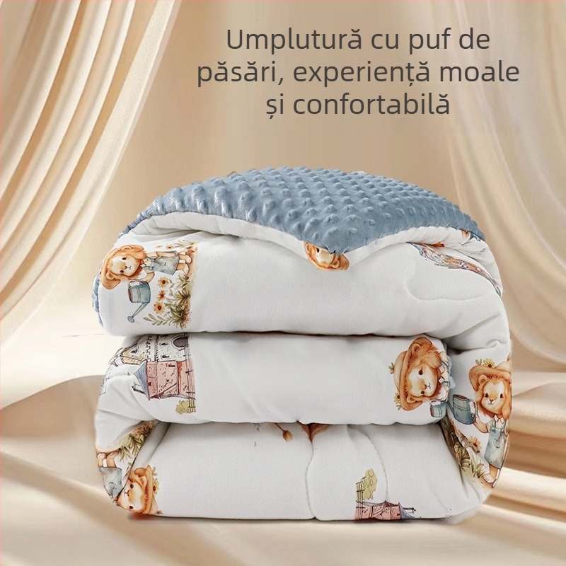 Cuvertură pentru bebeluși cu țesătură din bumbac tricotat și umplutură din poliester, stil desen animat, pentru primăvară și toamnă, potrivită copiilor sub 6 ani, greutate 0,55–1,0 kg