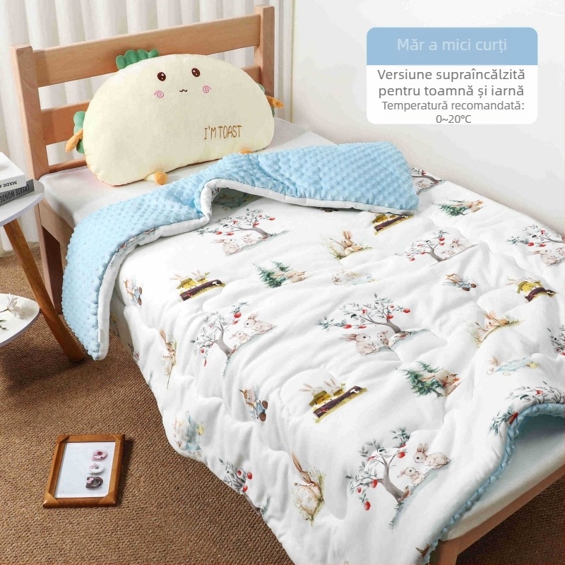 Cuvertură pentru bebeluși cu țesătură din bumbac tricotat și umplutură din poliester, stil desen animat, pentru primăvară și toamnă, potrivită copiilor sub 6 ani, greutate 0,55–1,0 kg