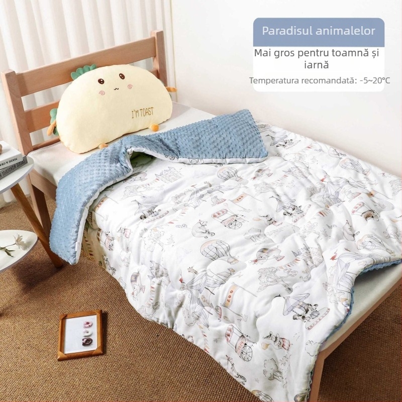 Cuvertură pentru bebeluși cu țesătură din bumbac tricotat și umplutură din poliester, stil desen animat, pentru primăvară și toamnă, potrivită copiilor sub 6 ani, greutate 0,55–1,0 kg