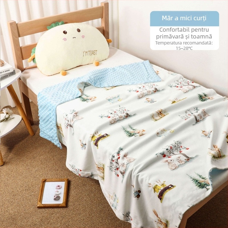 Cuvertură pentru bebeluși cu țesătură din bumbac tricotat și umplutură din poliester, stil desen animat, pentru primăvară și toamnă, potrivită copiilor sub 6 ani, greutate 0,55–1,0 kg
