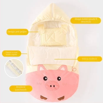Sac de dormit pentru nou-născuți cu design îngroșat, material din bumbac 95% și peste, potrivit toamnei și iernii, model desen animat