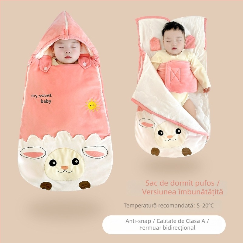 Sac de dormit pentru nou-născuți cu design îngroșat, material din bumbac 95% și peste, potrivit toamnei și iernii, model desen animat