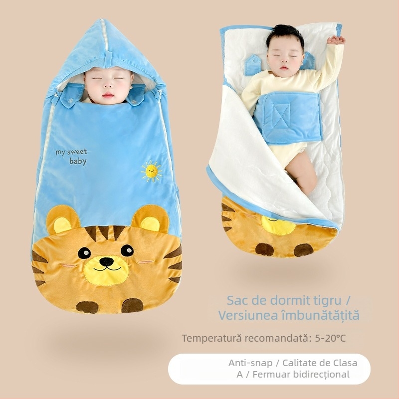 Sac de dormit pentru nou-născuți cu design îngroșat, material din bumbac 95% și peste, potrivit toamnei și iernii, model desen animat