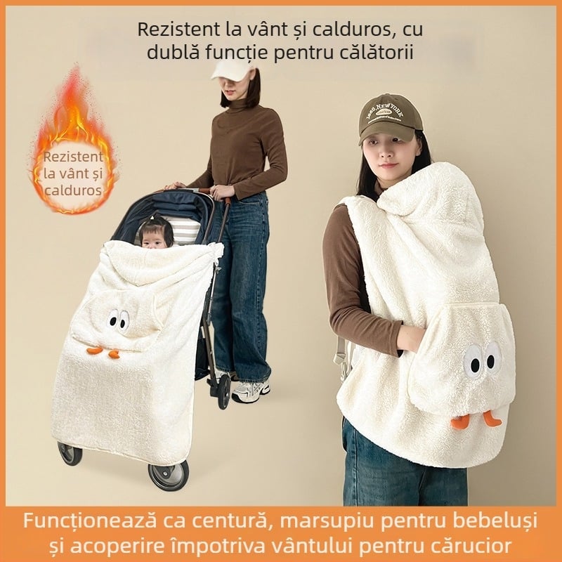 Pătură pentru căruciorul bebelușului – poliester, toamnă–iarnă, pentru nou-născuți, antivânt, stil desen animat