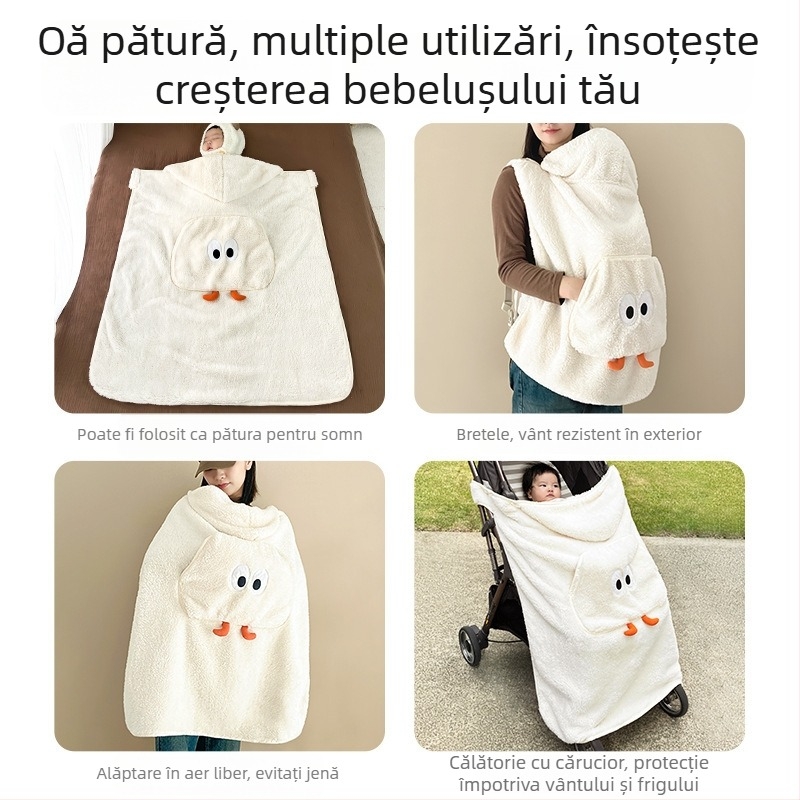 Pătură pentru căruciorul bebelușului – poliester, toamnă–iarnă, pentru nou-născuți, antivânt, stil desen animat