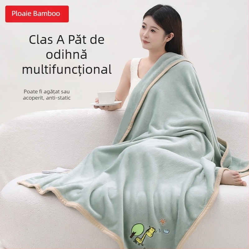 Pătură din flanelă cu broderie a logo-ului, 300–500 g, potrivită pentru toate sezoanele, pentru copii între 6 și 12 ani