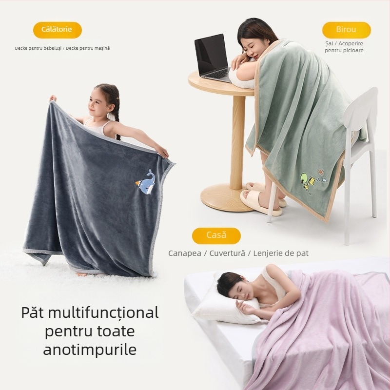Pătură din flanelă cu broderie a logo-ului, 300–500 g, potrivită pentru toate sezoanele, pentru copii între 6 și 12 ani