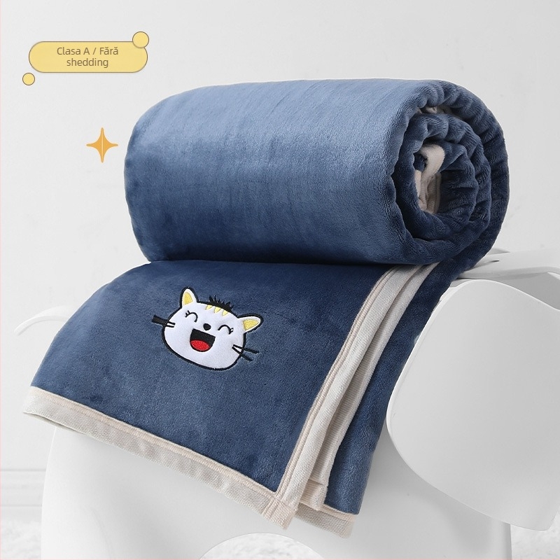 Pătură din flanelă cu broderie a logo-ului, 300–500 g, potrivită pentru toate sezoanele, pentru copii între 6 și 12 ani