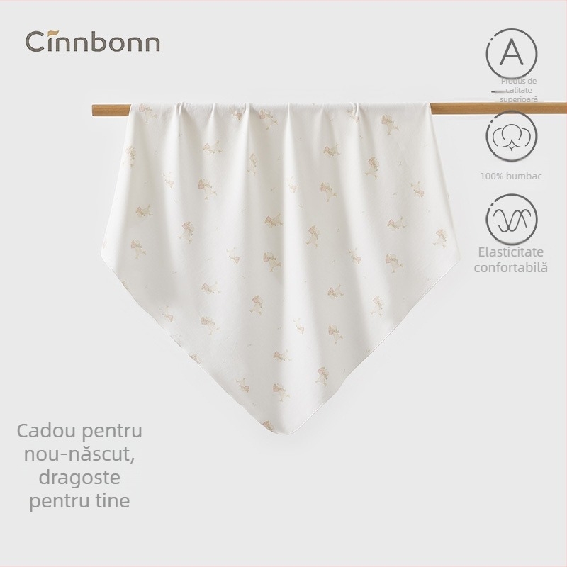 Pătură de înfășat pentru bebeluși – bumbac 100%, model cu animale, primăvară–toamnă, siguranță Clasa A, pentru sugari și copii mici