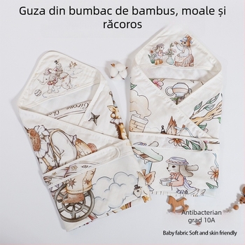 Pătură pentru înfășat nou-născuți, fibre de bambus, vară ușoară, până la 0,5 kg, design cartoon