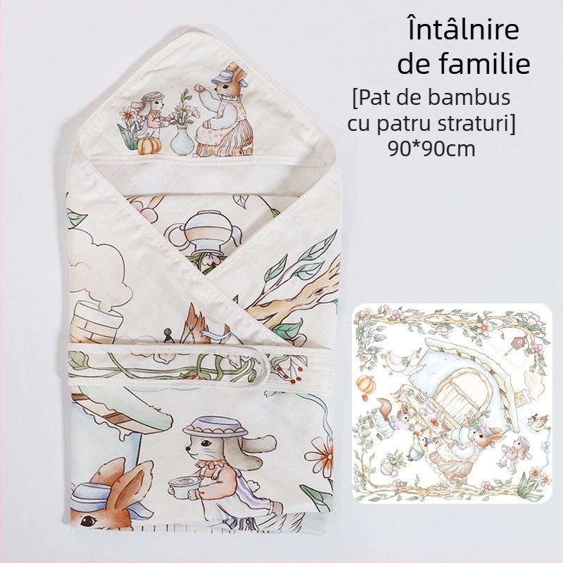 Pătură pentru înfășat nou-născuți, fibre de bambus, vară ușoară, până la 0,5 kg, design cartoon