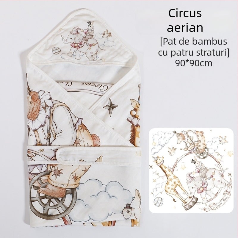 Pătură pentru înfășat nou-născuți, fibre de bambus, vară ușoară, până la 0,5 kg, design cartoon