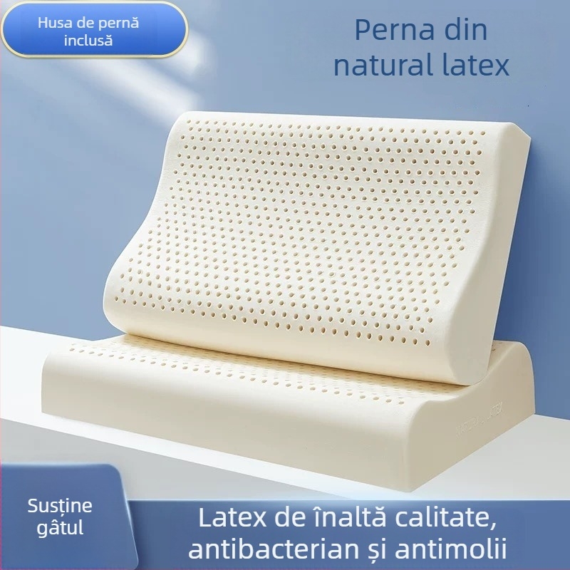 Pernă din latex natural, formă dreptunghiulară, greutate 1,0–1,5 kg, personalizare disponibilă, potrivită pentru copii și adulți