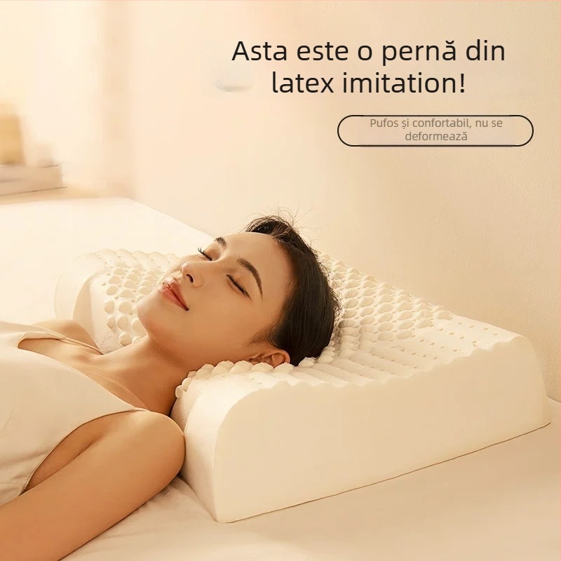 Pernă din latex natural pentru susținerea cervicală, formă dreptunghiulară, conținut latex 90% sau mai mult, husă tricotată