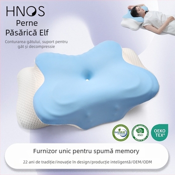 Pernă de gât din spumă cu memorie, în formă de fluture, țesătură ice silk, greutate 0.5–1.0 kg