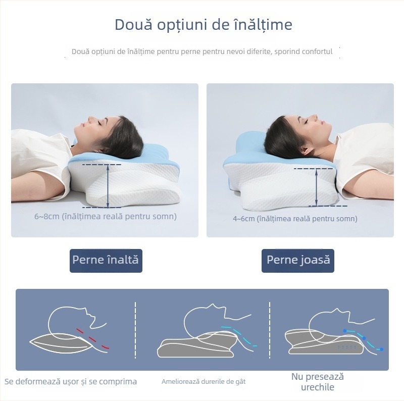 Pernă de gât din spumă cu memorie, în formă de fluture, țesătură ice silk, greutate 0.5–1.0 kg