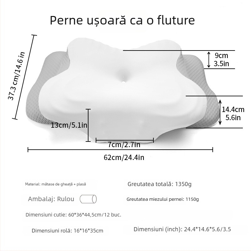 Pernă de gât din spumă cu memorie, în formă de fluture, țesătură ice silk, greutate 0.5–1.0 kg