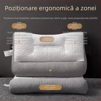 Pernă cervicală pentru suportul gâtului, cu umplutură din mătase de pene și husă din fibre – dreptunghiulară, pentru adulți
