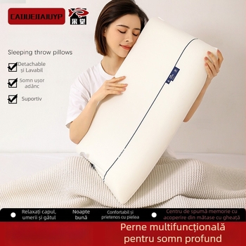 Perna de somn profund cu spumă memory și suport cervical, dreptunghiulară, înălțime 5–10 cm, husă Ice Silk, pentru o singură persoană