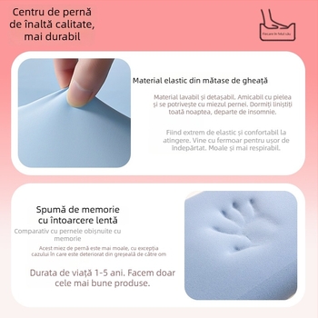 Perna de somn profund cu spumă memory și suport cervical, dreptunghiulară, înălțime 5–10 cm, husă Ice Silk, pentru o singură persoană