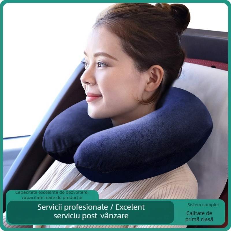 Perne de gât din latex, în formă U, pentru călătorii cu avionul și mașina, latex natural 80–90%, husă Crystal Velvet