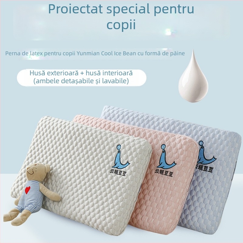 Perna de latex pentru copii, dreptunghiulară, latex natural 90%+, husă din bumbac 100%