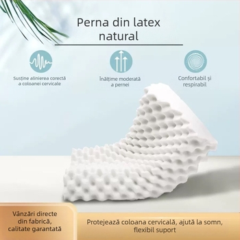 Pernă pentru copii din latex natural, dreptunghiular, țesătură tricotată, conținut latex 90%+, greutate 0.5–1.0 kg