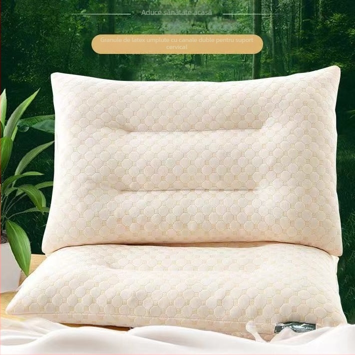 Pernă pentru copii din latex natural, dreptunghiular, țesătură tricotată, conținut latex 90%+, greutate 0.5–1.0 kg