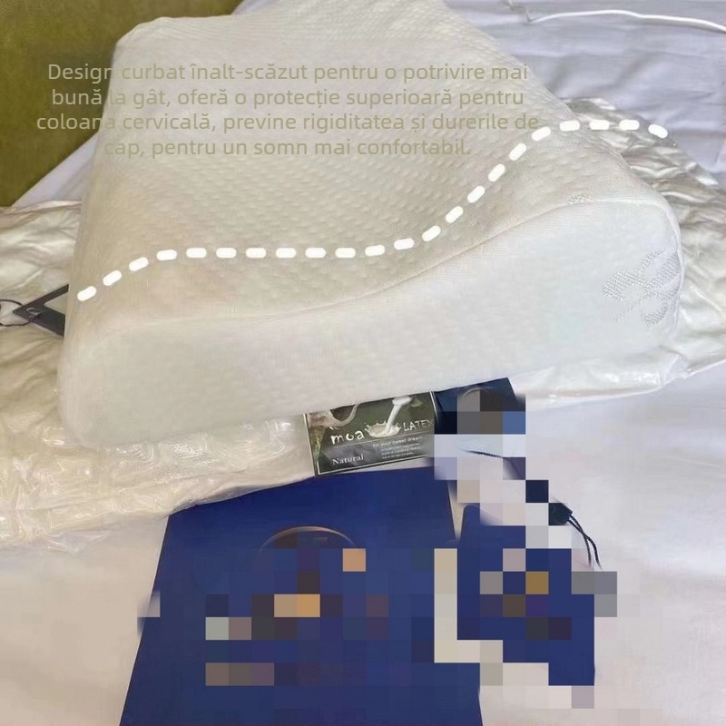 Pernă pentru copii din latex natural, dreptunghiular, țesătură tricotată, conținut latex 90%+, greutate 0.5–1.0 kg