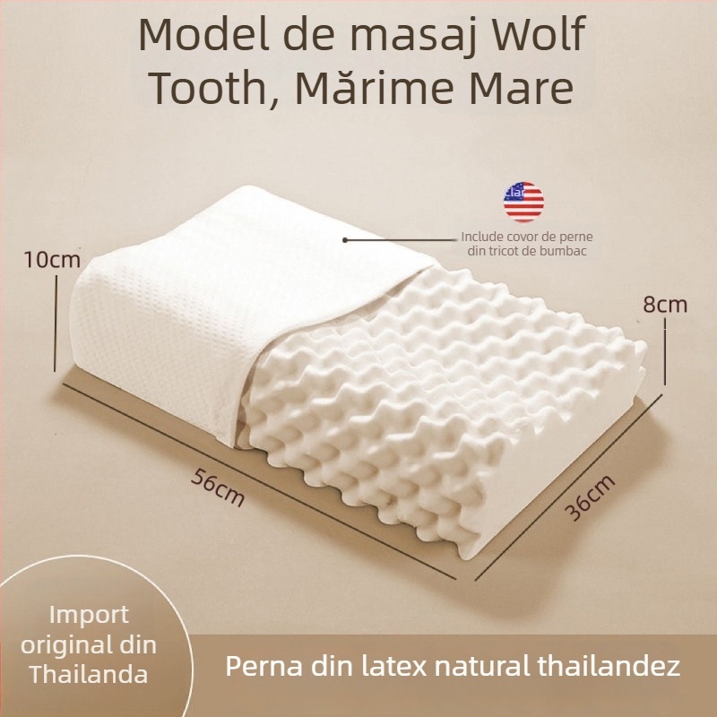 Pernă pentru copii din latex natural, dreptunghiular, țesătură tricotată, conținut latex 90%+, greutate 0.5–1.0 kg