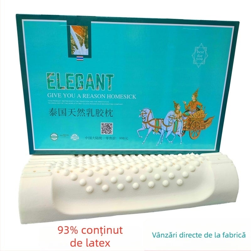 Pernă din latex natural Refined Rose pentru susținerea gâtului, formă dreptunghiulară, conținut latex 90%+, husă tricotată, pentru adulți