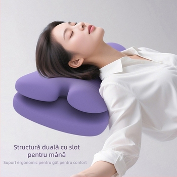 Perna dublă pentru somn cu memory foam, fără presiune, anti-rid, senzație duală, protecție pentru gât pentru somnul pe o parte, formă dreptunghiulară