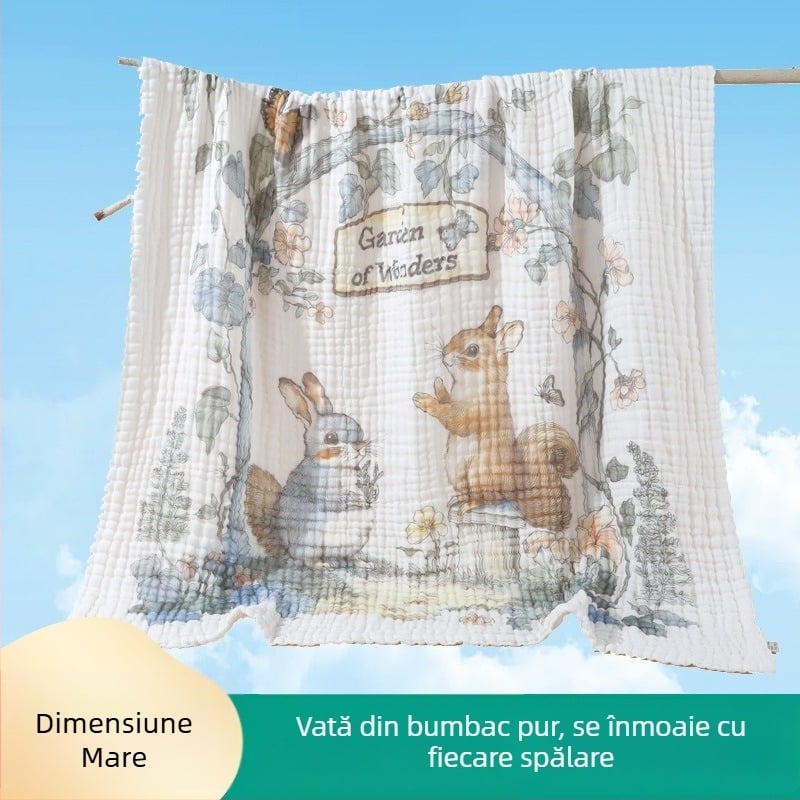 Prosop de baie pentru bebeluși, 100% bumbac, pânză de gază 6 straturi, pentru nou-născuți, absorbant, imprimeu Cartoon, uscare rapidă, 300–400 g