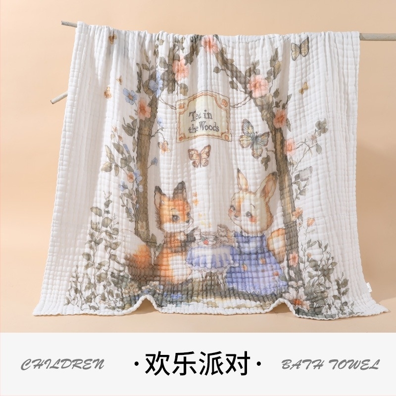 Prosop de baie pentru bebeluși, 100% bumbac, pânză de gază 6 straturi, pentru nou-născuți, absorbant, imprimeu Cartoon, uscare rapidă, 300–400 g
