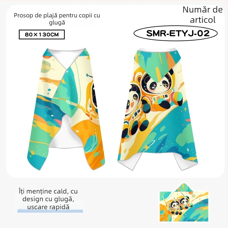 Prosop-capă pentru copii, uscare rapidă, velur dublu față, pentru înot, 200–300 g