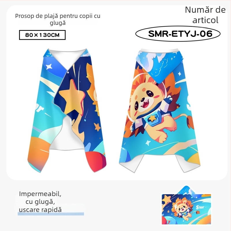 Prosop-capă pentru copii, uscare rapidă, velur dublu față, pentru înot, 200–300 g