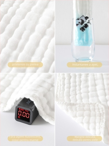 Prosop de față pentru bebeluți din bumbac pur, tifon cu șase straturi — absorbție ridicată, model desen animat, Jay Lion Bibi