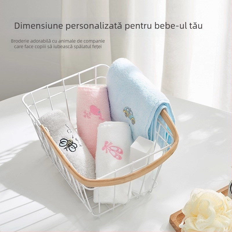 Prosop de față din bumbac cu broderie Sanli, fir 32S, greutate sub 50 g