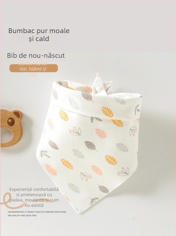 Bibs triangulare pentru bebeluși, din bumbac pur (>95%), impermeabile și rezistente la murdărie, potrivite pentru sugari și copii mici (0–3 ani, 80–100 cm), cu imprimeuri animale, desene, litere sau flori