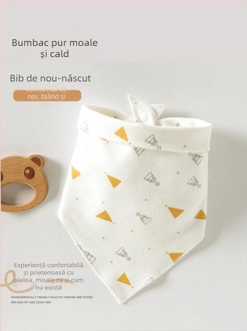 Bibs triangulare pentru bebeluși, din bumbac pur (>95%), impermeabile și rezistente la murdărie, potrivite pentru sugari și copii mici (0–3 ani, 80–100 cm), cu imprimeuri animale, desene, litere sau flori