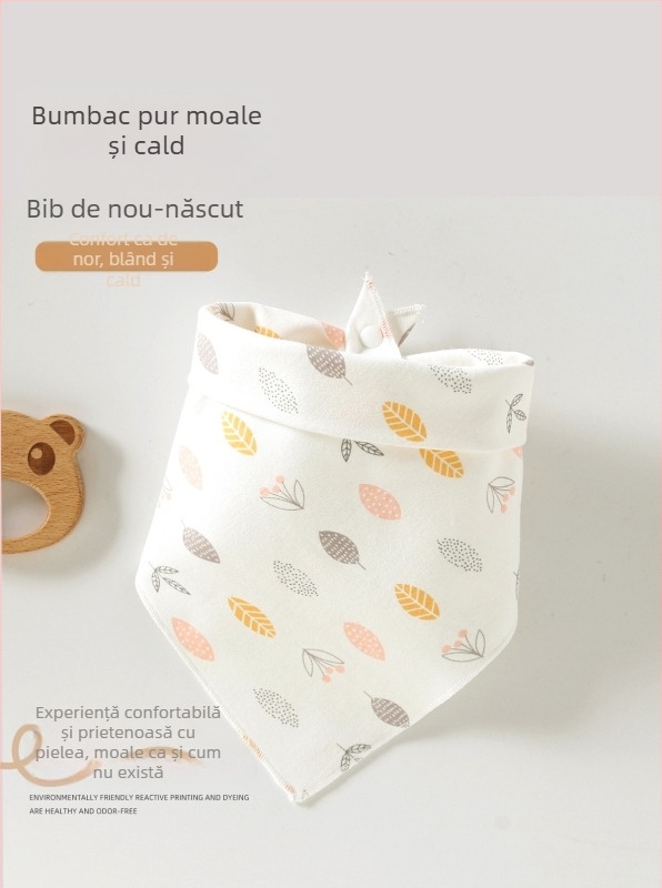 Bibs triangulare pentru bebeluși, din bumbac pur (>95%), impermeabile și rezistente la murdărie, potrivite pentru sugari și copii mici (0–3 ani, 80–100 cm), cu imprimeuri animale, desene, litere sau flori