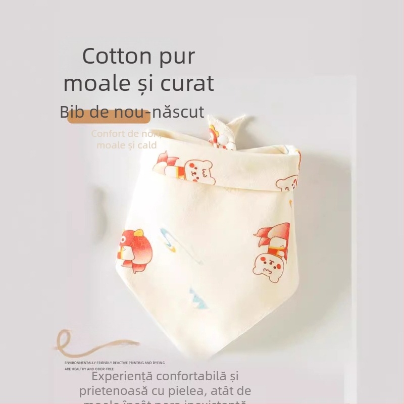 Bibs triangulare pentru bebeluși, din bumbac pur (>95%), impermeabile și rezistente la murdărie, potrivite pentru sugari și copii mici (0–3 ani, 80–100 cm), cu imprimeuri animale, desene, litere sau flori