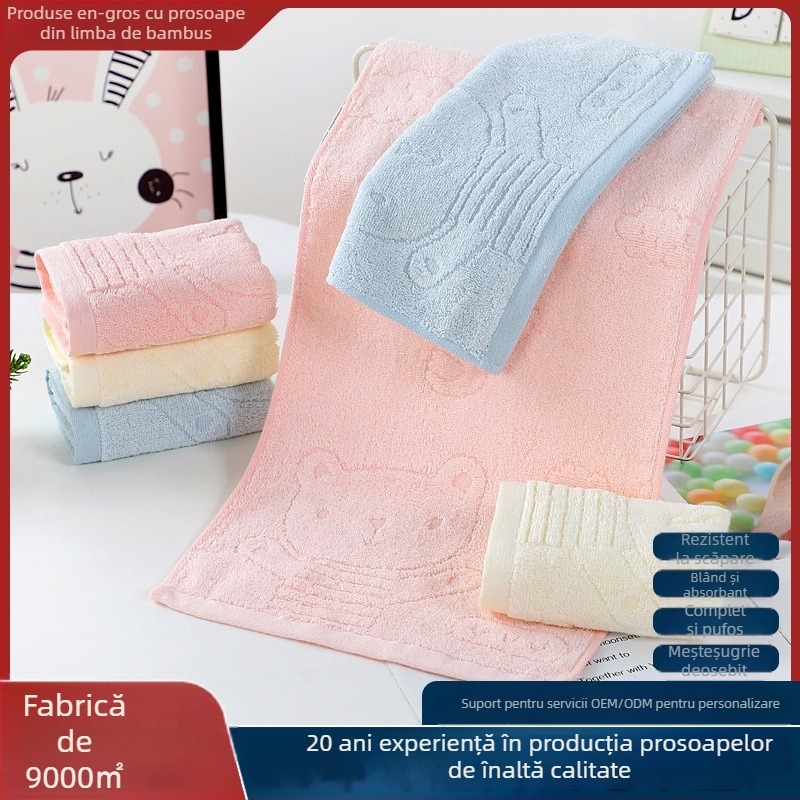 Prosop pentru copii din bambus – 32 fire, 50–80 g, margine cusută, imprimat, țesătură plată